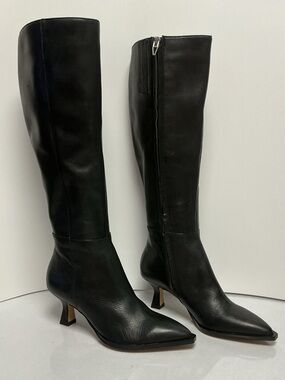 NEW Dolce Vita Tall Leather Knee High Boots Black Kitten Heel Sz 5